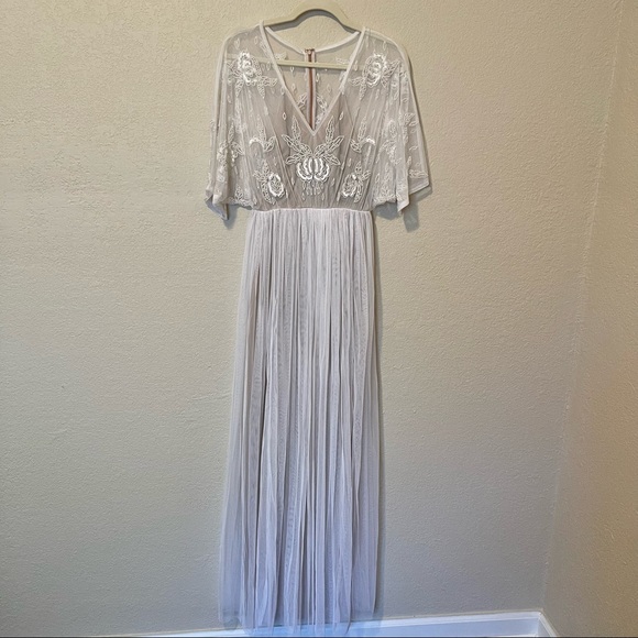 Boho Occasion Wedding Bridesmaid Hand Embellished Kimono Mesh Maxi - Picture 5 of 10